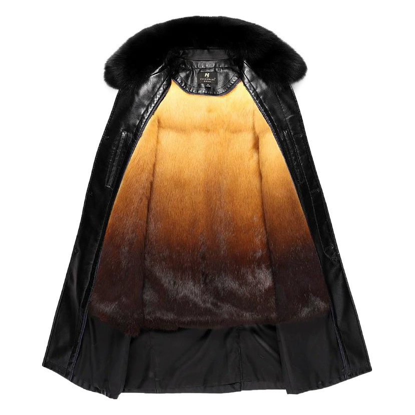 Кожаная куртка Inobani, мужская парка с меховым воротником, съемной подкладкой для мужчин среднего и старшего возраста, зимнее пальто 2398