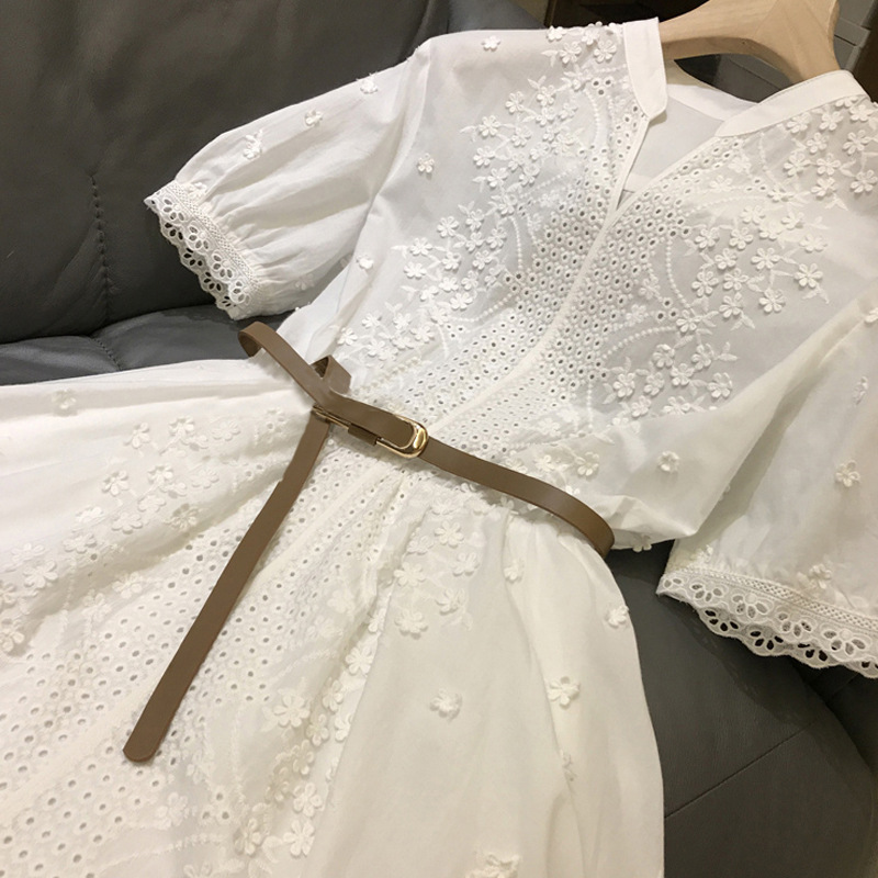2024年新款高级感法式长裙设计感小众气质仙女白色连衣裙子女夏季