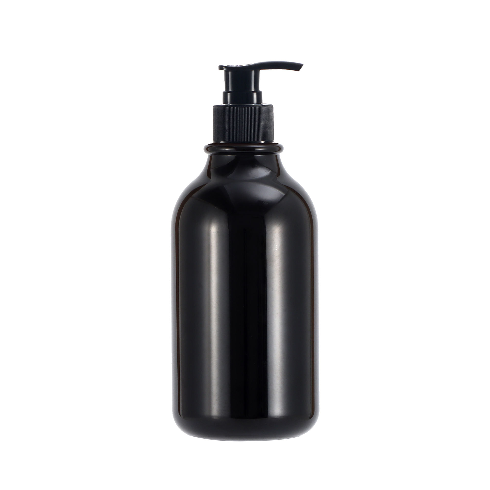 Botella de loción corporal de 300 ml en stock con hombros redondeados, botella dispensadora de plástico tipo pulsador para loción, botella de champú de PET de 500 ml.