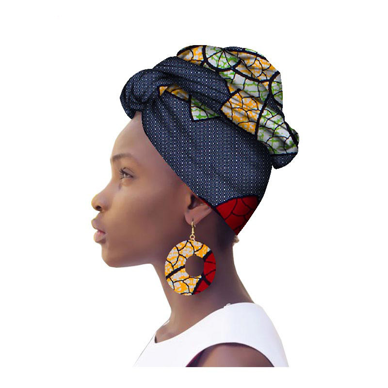 跨境货源非洲民族包头巾非洲蜡布头巾+耳坠套装