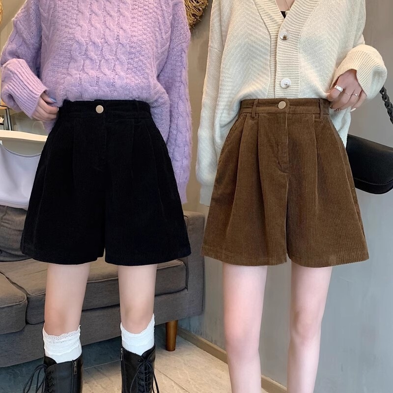 2025 Spring and Autumn Women's Wide-Leg Corduroy Shorts, High-Waisted, Loose, Slimming, Unique Design, Casual Pants for Petite Women 2025 Spring and Autumn Women's Wide-Leg Corduroy Shorts, High-Waisted, Loose, Slimming, Unique Design, Casual Pants for Petite Women
