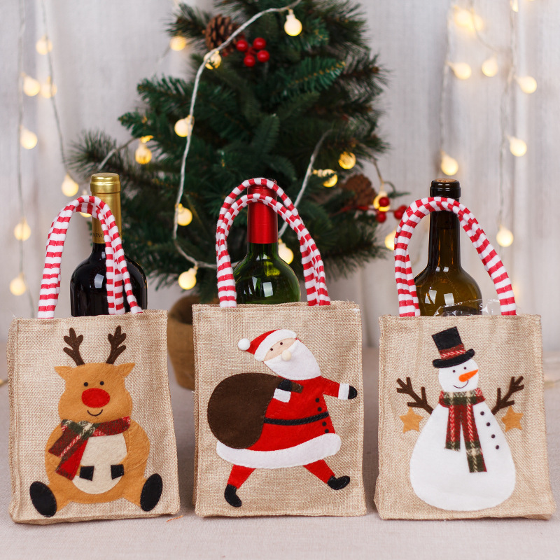 新しいクリスマス装飾品小さなギフトバッグ平安夜リンゴ袋キャンディー袋麻布クリスマス手提げプレゼント袋|undefined