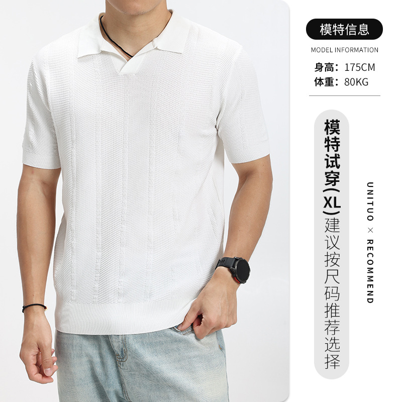 Hombre de verano pozo hielo jersey polo hombre V-flop delgado sentido de alto nivel de negocios casual chaqueta de hombre