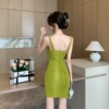 Elastic pleated tight fitting buttock strap bottom vest dress