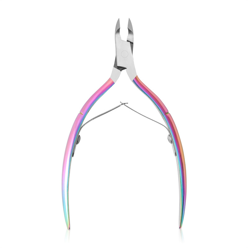 Herramientas de uñas de acero inoxidable galvanoplastia color mágico tijeras de piel muerta herramientas de pelado tijeras de piel muerta de cola de milano de alto grado alicates de piel muerta