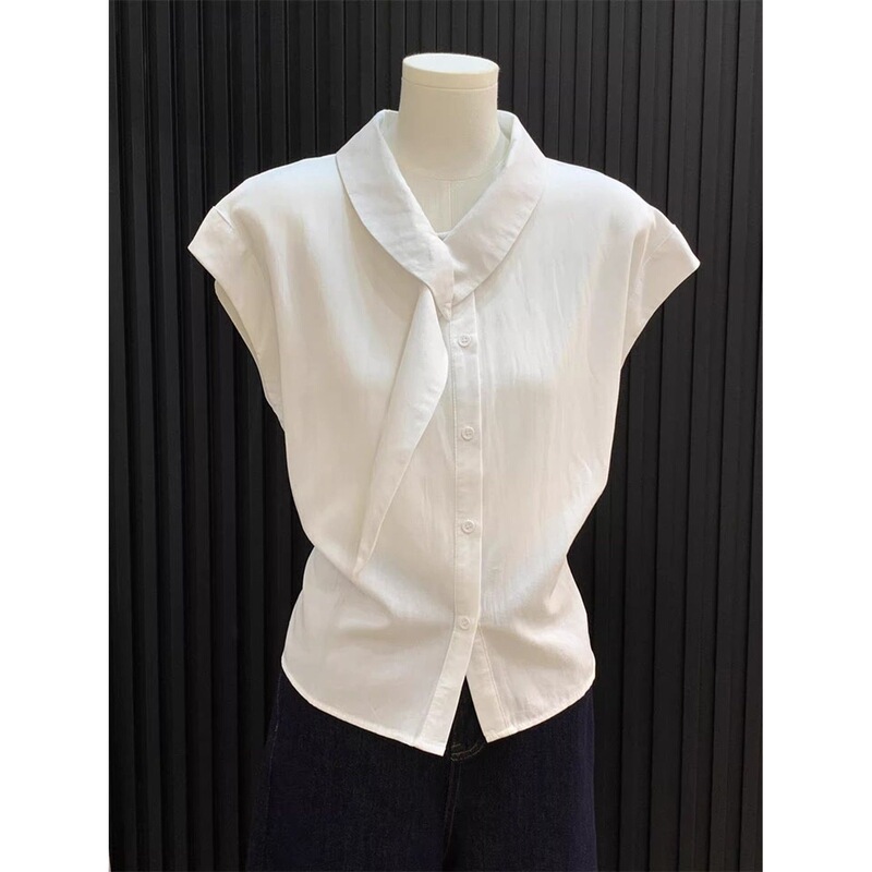 Korean-Style Spring and Summer New Design Shirts with Stylish Collars for Outings, Elegant White Ribbon Shirts for Women