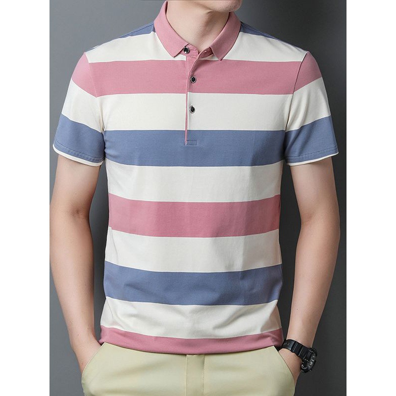Camiseta polo de lujo de alto nivel para hombres de negocios T-shirt de rayas de verano nueva camiseta elástica de manga corta