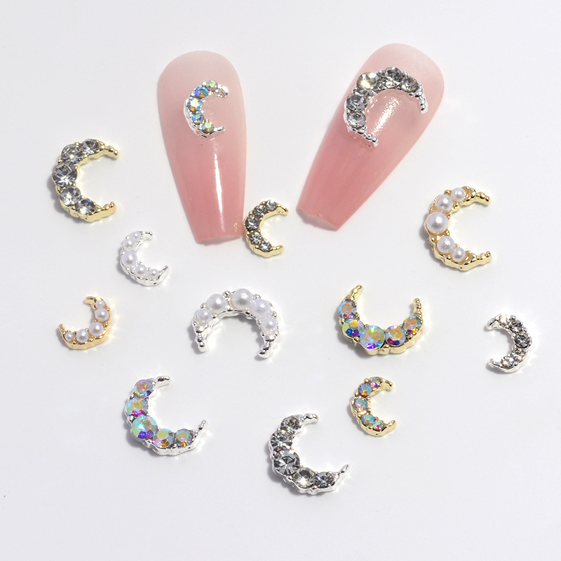 Cross-Border Nail Art Accessories Moon-Shaped Rhinestones Crescent Alloy Star Moon Decorations Wearable Nail Decorations Rhinestone Accessories