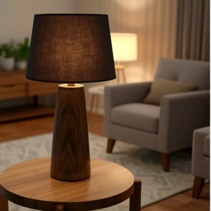 Lámpara de mesa de alta gama retro de madera maciza clásica, lámpara de noche de decoración de dormitorio