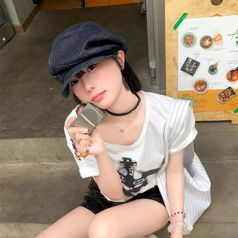 日系复古棉麻贝雷帽女夏季透气大头围显脸小遮阳防晒八角画家帽子|undefined