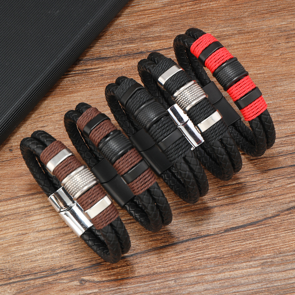 31g Weight Alloy Pendant Material Bracelets Classification Leather Rope Chain Material 1 Piece Quantity Holiday, Daily, Street Occasion Pu Leather, Alloy Material Geometric Pattern Men's Gender Hip-Hop Style Hip-Hop Geometric Pu Leather Alloy Men's Bracelets Men Cord & Leather Bracelets 无