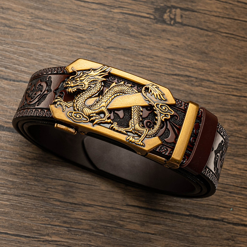 Nuovo modello di erba Tang Domineering intagliato da uomo automatico cintura con fibbia in rame con cintura personalizzata in rilievo a sei artigli di drago di vendita calda_voghion.com