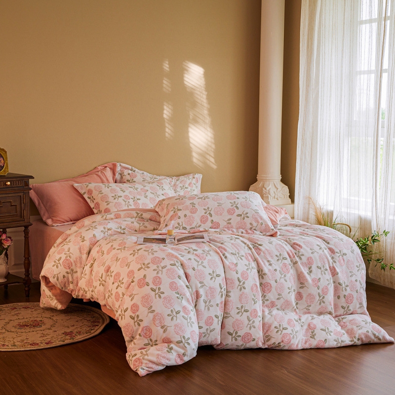 A clase 230g tallado felpa leche felpa cuatro piezas cubre edredón bebé invierno y otoño calentamiento cama cuatro piezas