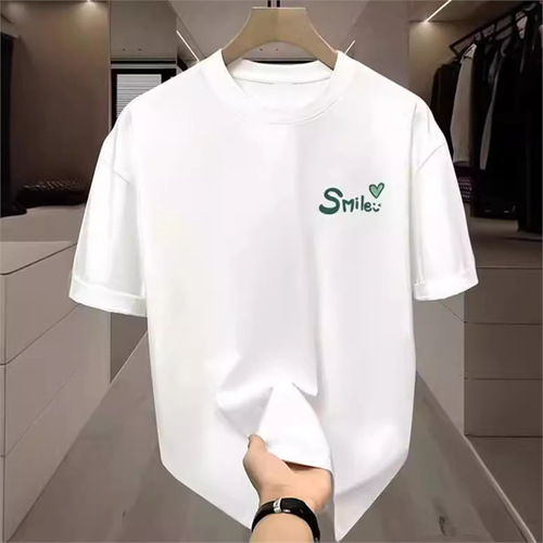 Summer Top Black Ice Silk Hong Kong Style Unisex T-Shirt Versatile Simple Top Couple Set Unisex Same Style Short Sleeve Trendy