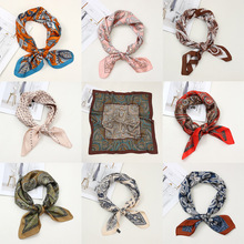 跨境腰果花方巾丝巾女70cm韩版仿真丝防晒披肩高级感时尚领巾头巾