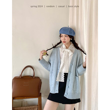 【甜甜圈开衫】慵懒风V领毛针织衫女春季新款韩版长袖上衣Y8217F
