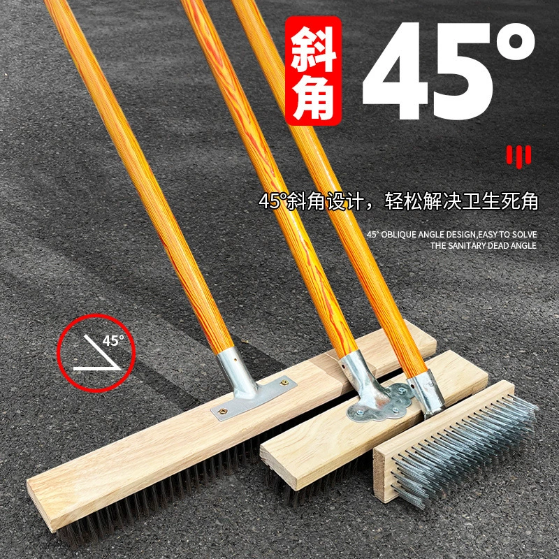 Проволочная щетка для пола из нержавеющей стали QX для цементных полов, обработанных маслом, на кухнях, в ванных комнатах и ресторанах, длинная ручка для мха во дворе.