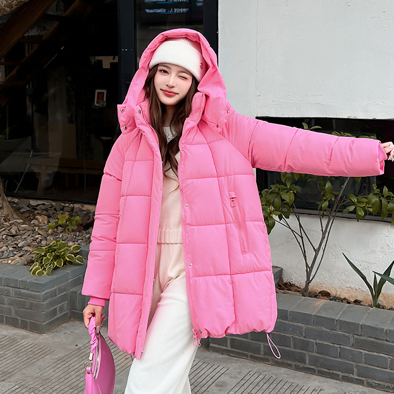 2025 invierno nuevo estilo de alta sensación relajada y cálida gruesa media y larga encapuchada casual hermosa chaqueta de algodón de mujer image 13