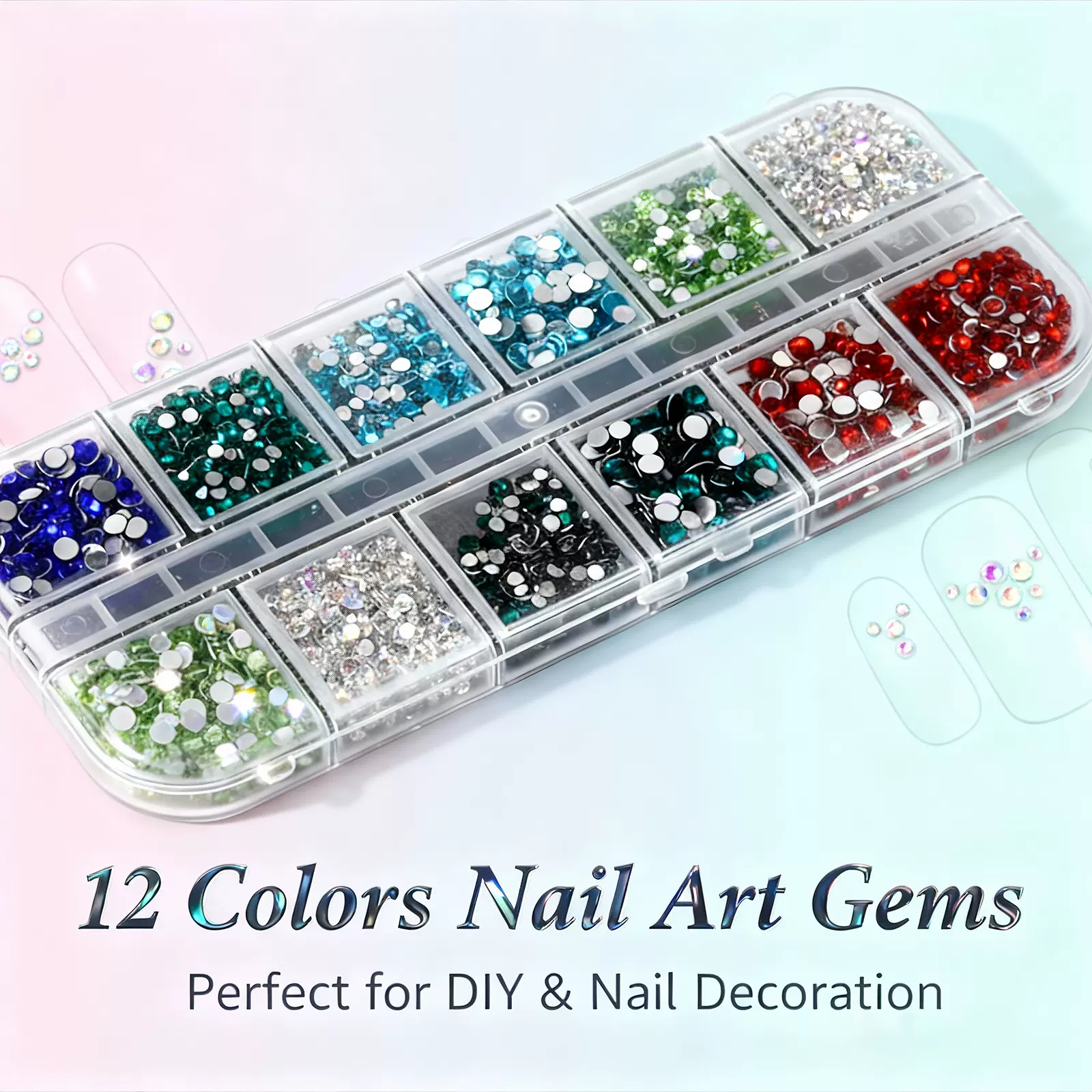 跨境热销彩色小圆钻美甲饰品批发12格水钻迷你平底钻点缀装饰品