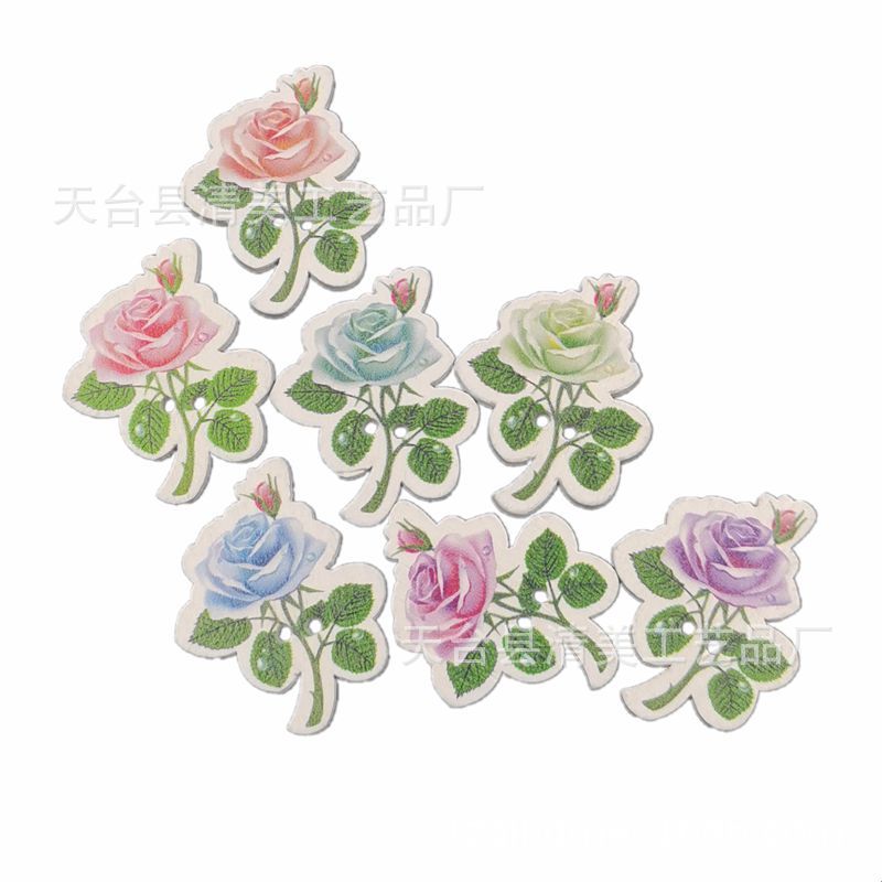 25*31mm bricolaje pintado fondo blanco rosa dibujos animados pintado fondo blanco rosa botón de madera 50 por paquete