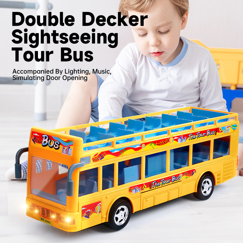 跨境爆款儿童电动玩具车仿真巴士公交车模型灯光音乐男孩小汽车