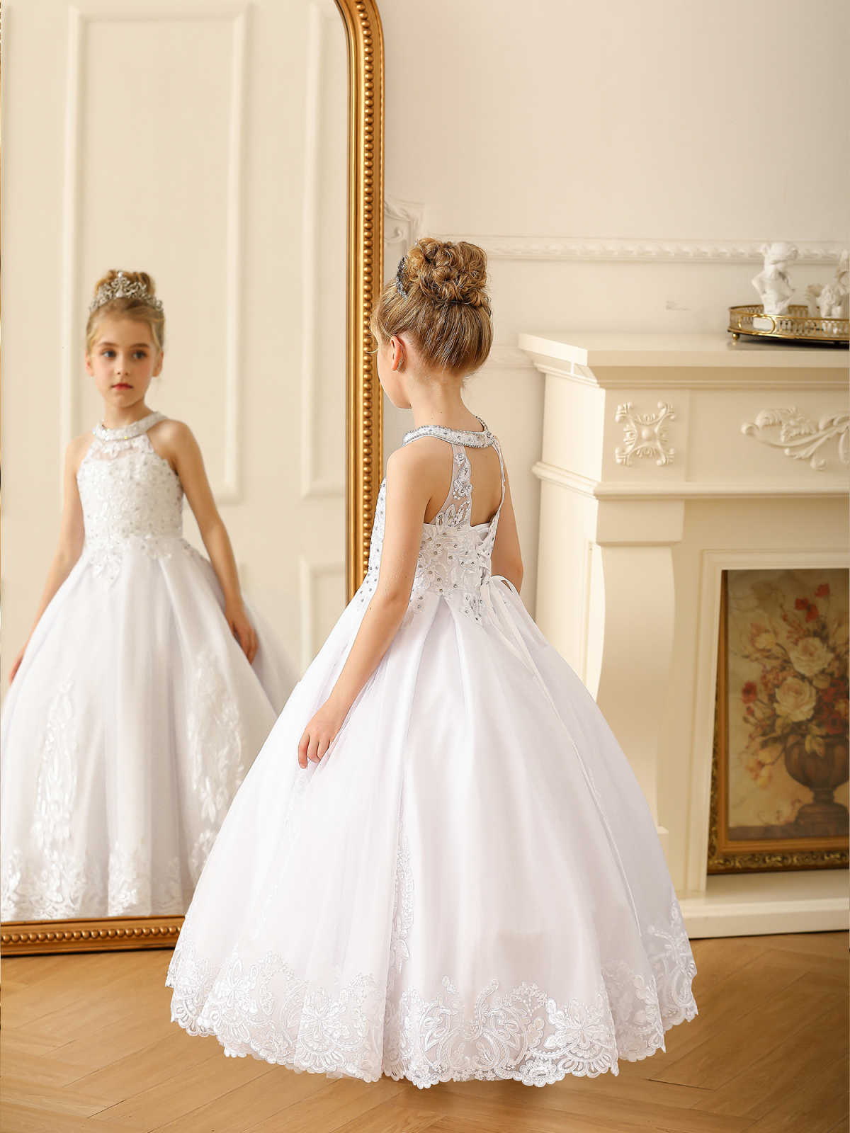 Nuevo vestido de encaje de niña de Europa y América transfronterizos espectáculo de cumpleaños para niños espectáculo de flores vestido de novia