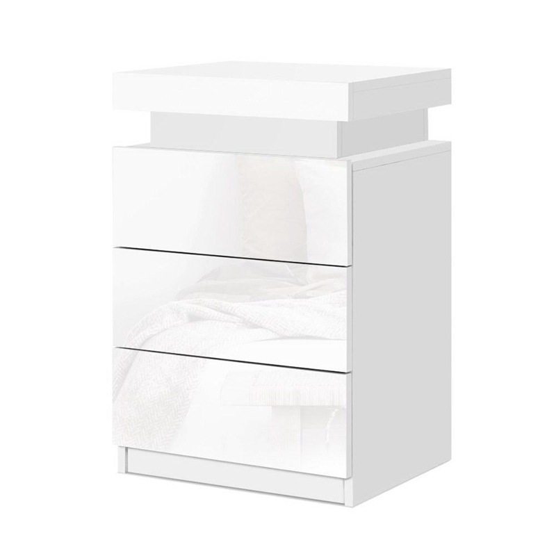 Simple moderna mesita de noche blanco dormitorio gabinete de almacenamiento simple cabecera pequeño Gabinete montaje con luces LED