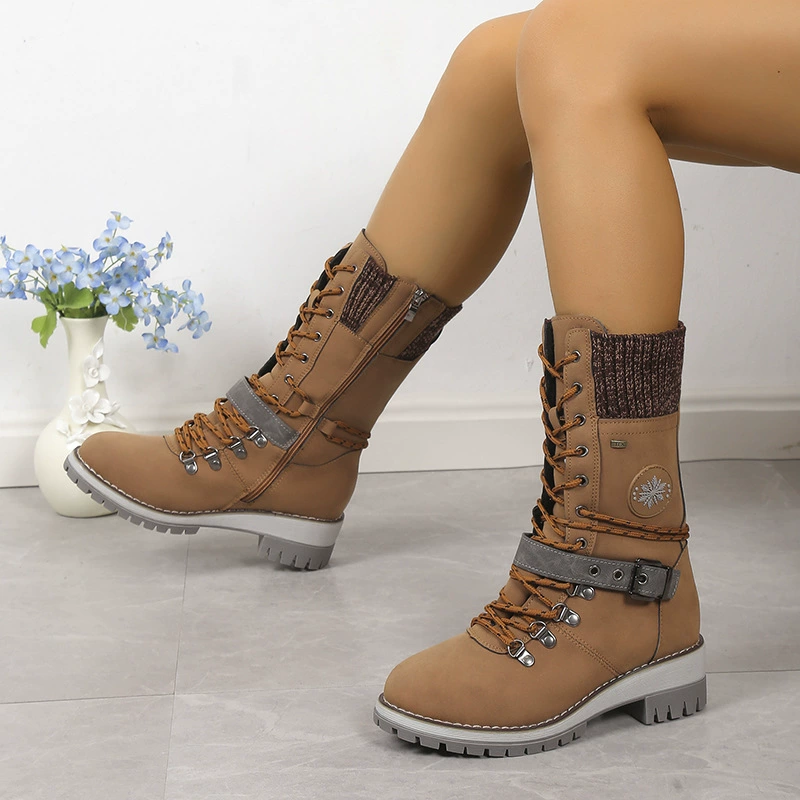 Warm winter high boots, women's lace-up with knit cuff, multi-color sizes 36–43