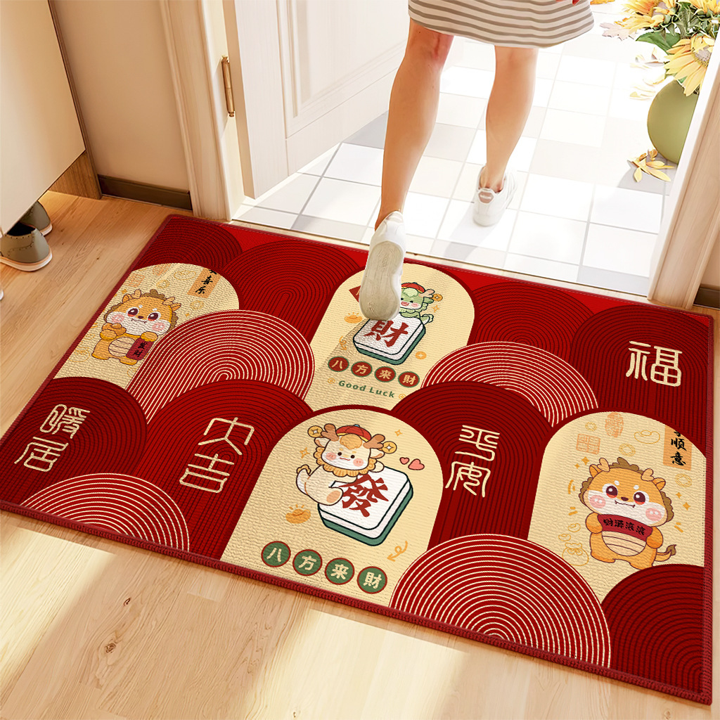 Alfombra de piso de estilo chino pasillo alfombra de puerta roja resistente a las manchas alfombra de pasillo se puede cortar alfombra de piso festivo y seguro