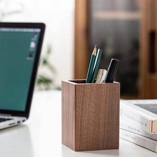 Wooden Pen Conner Custom Engraving North Black Walnut Creative Desktop Office Stationery Storage Box Simple Solid Wood Pen Conner