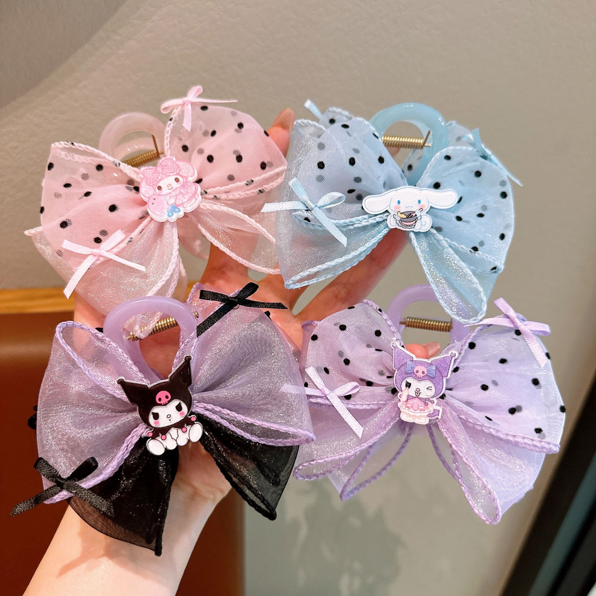 Kuromi niños clip de agarre niñas de doble cara mallas clip de cabello de arco de dibujos animados cabeza trasera de verano fresco pelo raspado