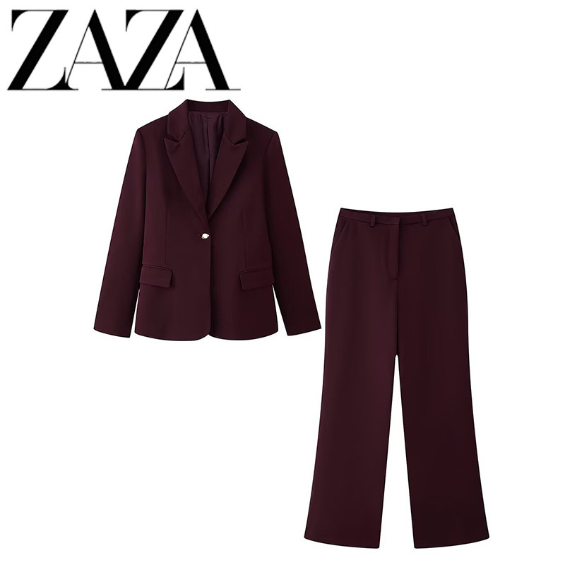 Zaza Self-Made European and American Style Wholesale Women's Fashion Elegant Slim-Fit Blazer with Shoulder Pads + Straight-Leg Suit Pants Zaza Self-Made European and American Style Wholesale Women's Fashion Elegant Slim-Fit Blazer with Shoulder Pads + Straight-Leg Suit Pants