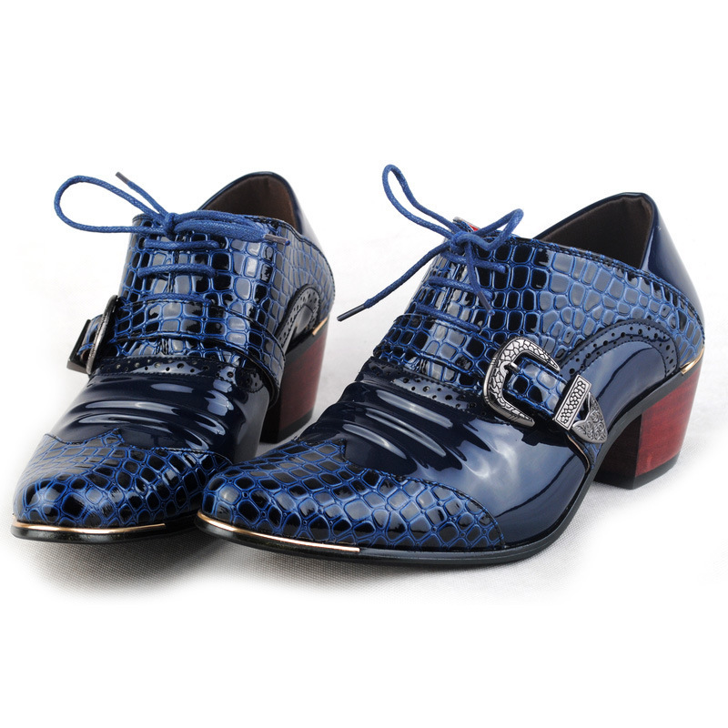 Patent leather high heel men's shoes trendy men's casual leather shoes thick heel height increasing personality lace-up pointed British Korean style single-layer shoes Patent leather high heel men's shoes trendy men's casual leather shoes thick heel height increasing personality lace-up pointed British Korean style single-layer shoes