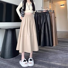 秋冬新款黑色高级感半身裙女pu皮裙气质高腰宽松中长款A字裙伞裙