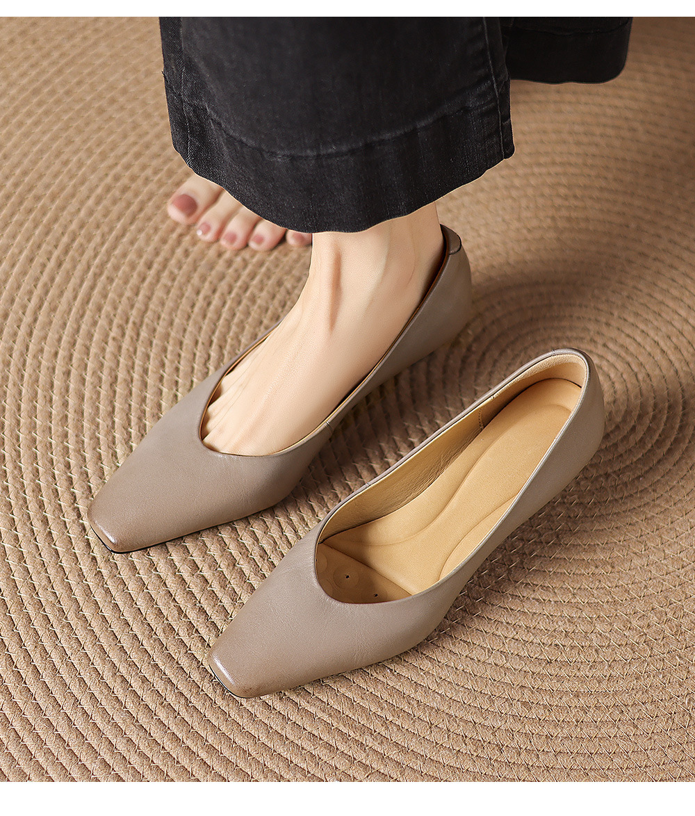 Giày cao gót nữ mũi tròn bít da bò gót 3.5 cm phong cách Hàn Quốc — đen chi tiết 11