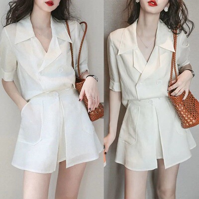 2022年夏季新款女装高级感冷淡风西装套装茶歇法式小个子连衣裙子