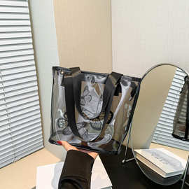 手提购物袋旅行收纳休闲大容量透明包沙滩2024夏季潮流户外收纳袋