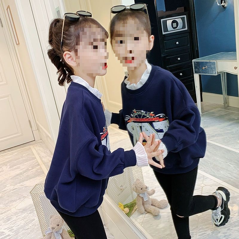 女童加绒卫衣冬装2025新款儿童加厚印花上衣韩版中大童套头潮绒衫