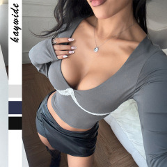 国境を越えた欧米y 2kギャル風レース長袖tシャツ女装2025春夏アマゾン対外貿易独立駅
