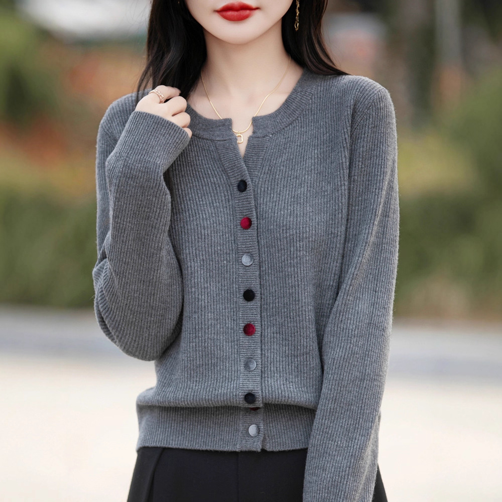 灰色针织上衣短款打底衫秋装2025年新款女装时尚洋气开衫毛衣外套