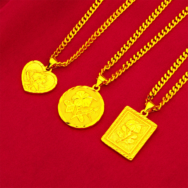 Vietnamese Sand Gold Women's Fashion Sand Gold Necklace Rose Flower Women's Chain Wholesale Flower Pendant Flat Bracelet