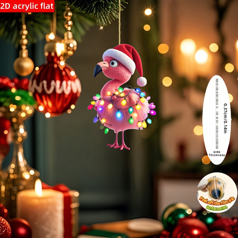 2D平面可爱圣诞主题火烈鸟圣诞树装饰挂件吊坠亚克力礼物