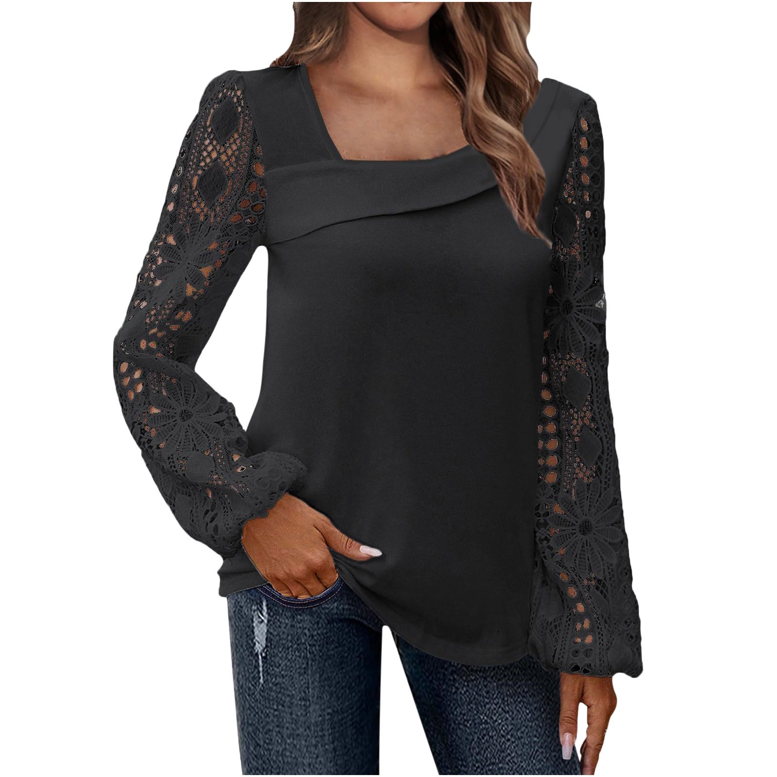 Vêtements pour femmes 2024 printemps et automne mode élégant nouveau pull tricoté à épissure de dentelle tous les hauts assortis_voghion.com