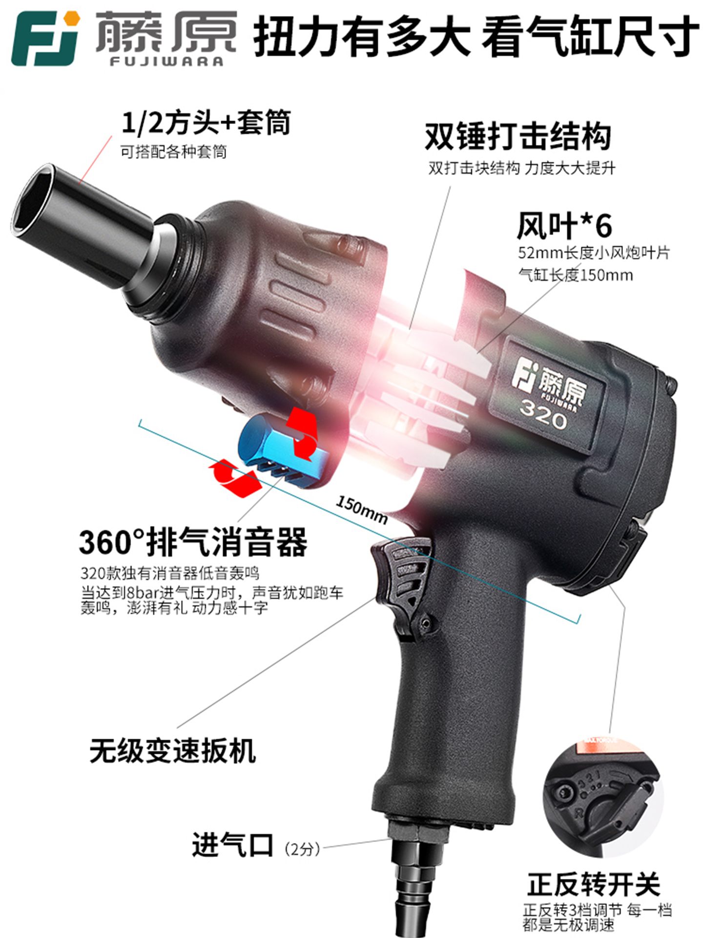 ✅工业级1/2寸气动扳手小风炮重型汽修工具风暴大扭力冲击风