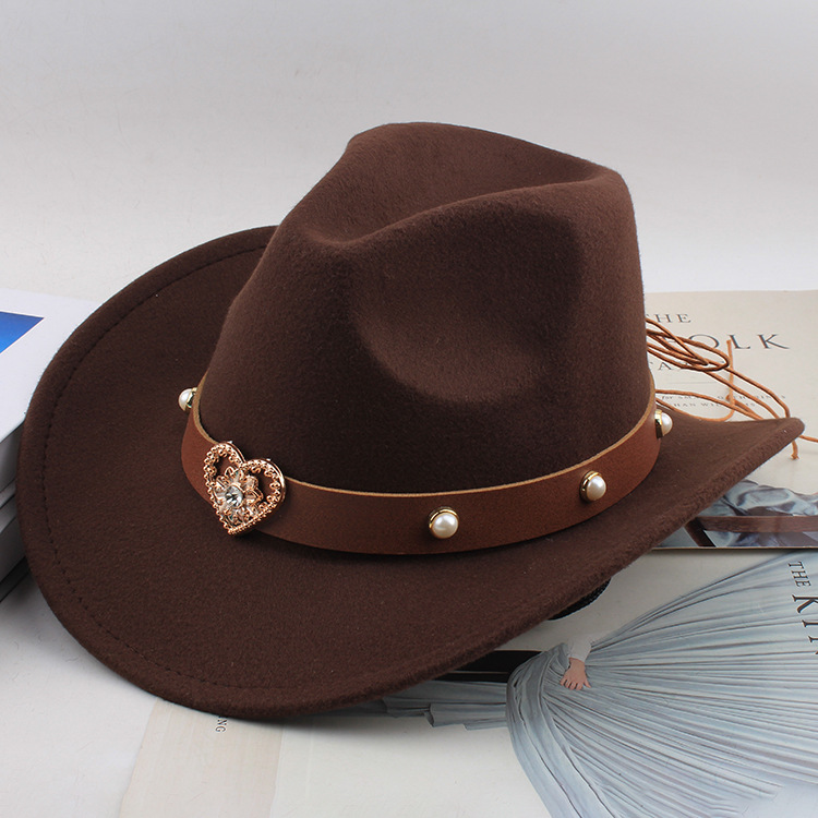 爱心配饰皮带爵士帽带防风绳户外度假防晒呢子礼帽男女士牛仔帽子