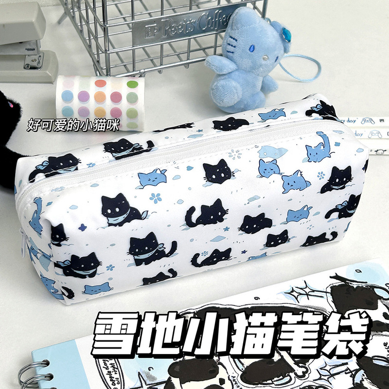 雪の子猫漫画ラウンド鉛筆バッグインかわいい大容量高価値文具学生イン収納メイクアップ卸売|undefined