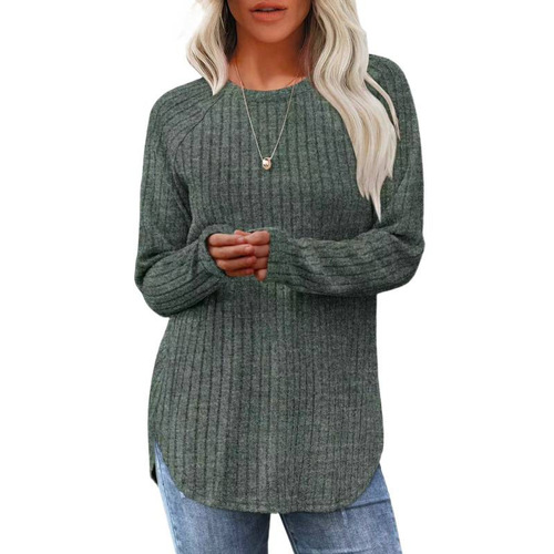 Independent station, Europe and America autumn and winter new style, sanding pit strip, round collar, curved hem, pure color, long sleeves