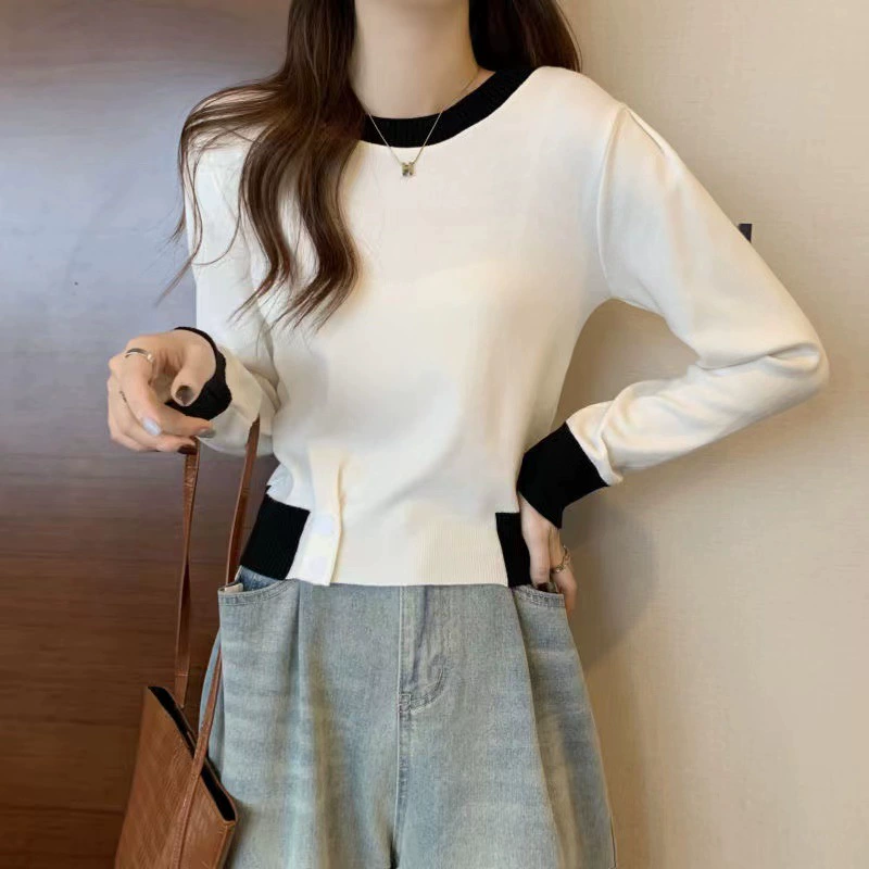 Короткий рукав, весенний свитер, круглый ворот, slim fit
