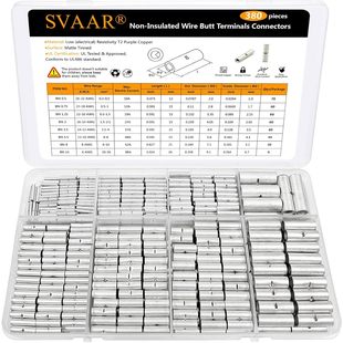 Svaar 380Pcs Non-Insulated Butt Connector Kit Butt Joint Connector Non-Insulated Wire Splice