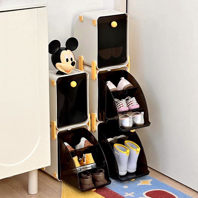 Narrow gap shoe rack behind the entrance door, flip-top style baby and children's shoe storage cabinet, small storage rack for children's shoes
